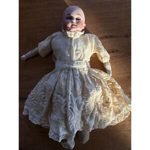 Antique German Bisque Head Doll c1890s Leather Body Glass Sleep Eyes